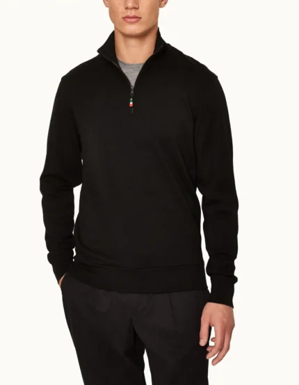 Orlebar Brown Black Half Zip Funnell Neck Italian Merino Shirt (3)