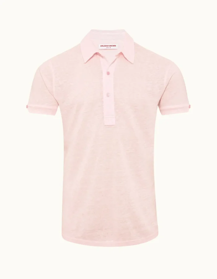 Orlebar Brown Hush Tailored Fit Linen Polo Shirt Pink (1)