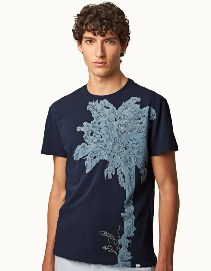 Orlebar Brown Midnight Navy Embroidery Palm Tree Classic Fit T shirt (1)