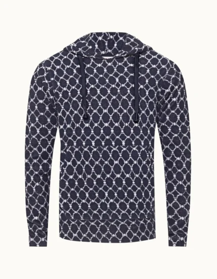 Orlebar Brown Midnight Navy Geometric Tile Towelling Hoodie (1)