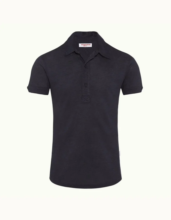 Orlebar Brown Navy Tailored Fit Linen Polo Shirt (7)