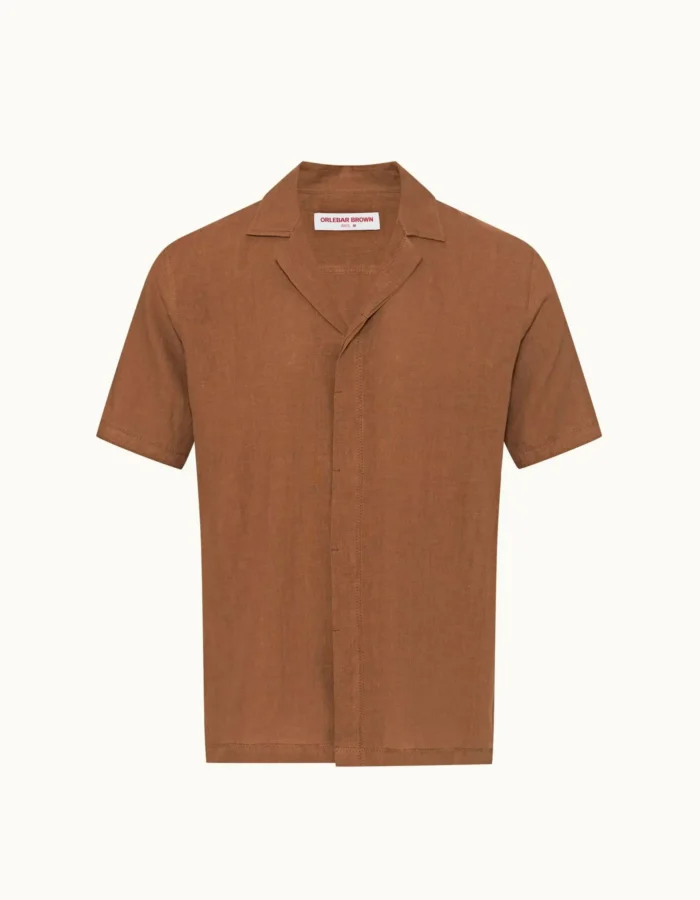 Orlebar Brown Relaxed Fit Capri Collar Italian Linen Shirt Brown (1)