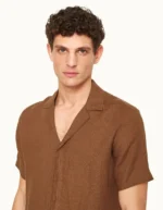 Orlebar Brown Relaxed Fit Capri Collar Italian Linen Shirt Brown (2)