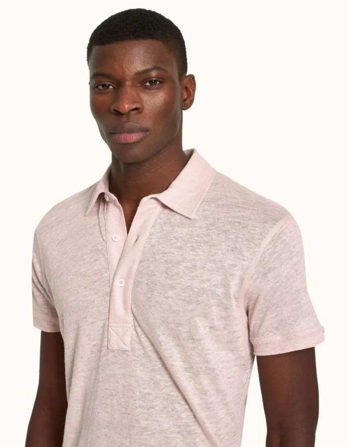 Orlebar Brown Seashell Pink Tailored Fit Linen Polo Shirt (1)