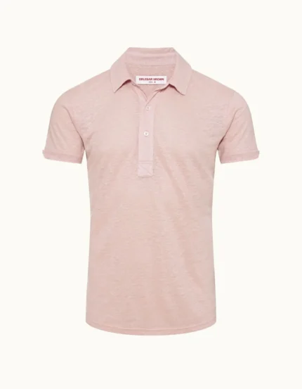 Orlebar Brown Seashell Pink Tailored Fit Linen Polo Shirt (4)