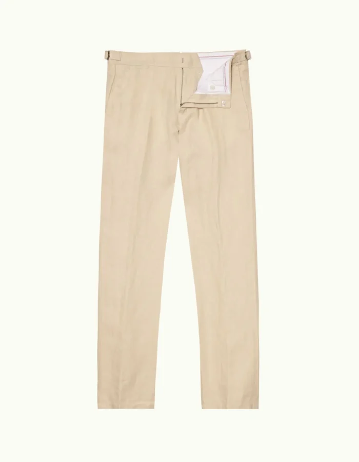 Orlebar Brown Tailored Fit Cotton Linen Trousers in Chai colour (1)