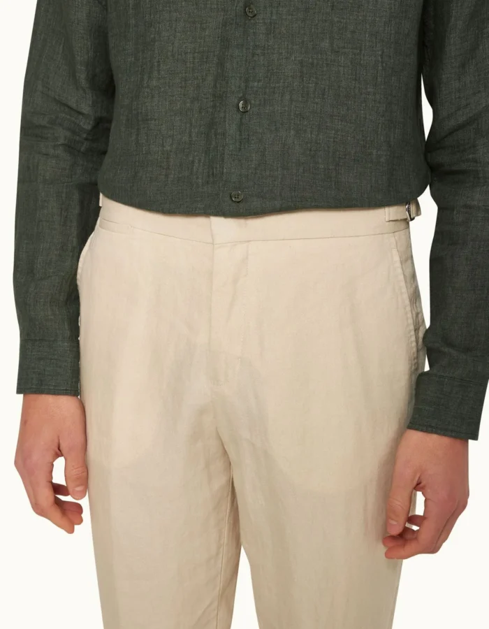 Orlebar Brown Tailored Fit Cotton Linen Trousers in Chai colour (3)