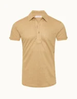 Orlebar Brown Tailored Fit Linen Polo Shirt In Biscuit Colour (1)