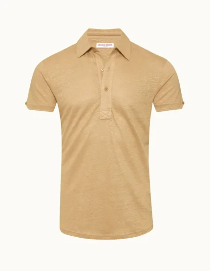 Orlebar Brown Tailored Fit Linen Polo Shirt In Biscuit Colour (1)