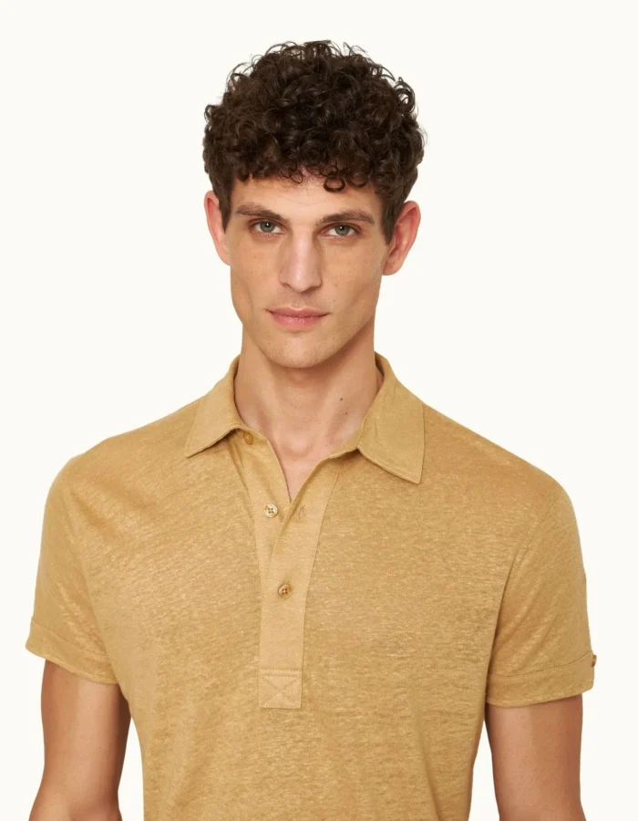 Orlebar Brown Tailored Fit Linen Polo Shirt In Biscuit Colour (3)