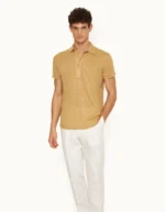 Orlebar Brown Tailored Fit Linen Polo Shirt In Biscuit Colour (5)