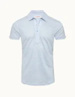 Orlebar Brown Tailored Fit Linen Polo Shirt In Soft Blue (1)