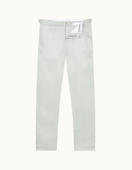 Orlebar Brown Tailored Fit Washed Linen Trousers In White Jade (1)