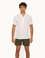 Orlebar Brown White Sand Tailored Fit Short Sleeve Linen Polo Shirt (4)